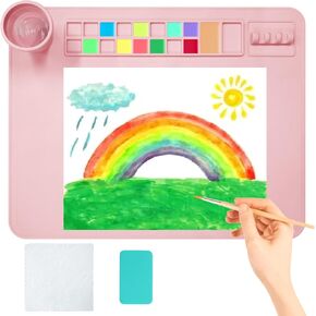 OSDUE Silicone Painting Mat, 20" x 16"Silicone Art Mat with Cup Silicone Mats for Crafts - Thick Large Silicone Artist Mat w/Cup and Raised Edge for Painting, DIY, Drawing, Clay and Play Doh - (Pink) in Kuwait