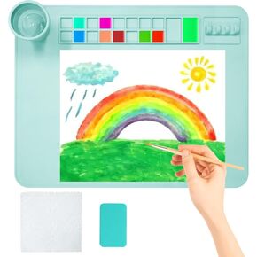 OSDUE Silicone Painting Mat, 20" x 16"Silicone Art Mat with Cup Silicone Mats for Crafts - Thick Large Silicone Artist Mat w/Cup and Raised Edge for Painting, DIY, Drawing, Clay and Play Doh - (Pink)