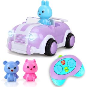 Remote Control Car Toys for Girls Kids,Cartoon RC Car Toy with Music and Lights Mini 3 Dolls Animal Toy Cars Gifts for Toddler in Kuwait