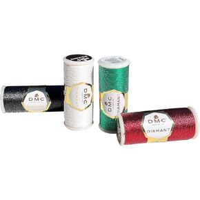 مجموعة خيوط التطريز المعدنية DMC Diamant، خيوط الخياطة. حزمة الأبيض والأبنوس والياقوت الأحمر والأخضر الزمرد. طقم تطريز يدوي وخيوط لامعة بالإبرة. 38.2 ياردة. تشكيلة واحدة غير قابلة للقسمة. in Kuwait