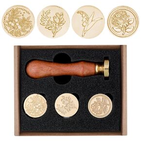 مجموعة ختم الشمع العتيقة، مجموعة ختم الشمع النباتي، ختم شمع زهرة نبات الأوكالبتوس لمغلفات الزفاف هدية تزيين الدعوة 4 قطع in Kuwait