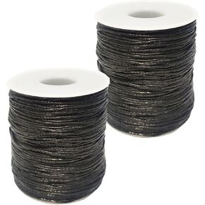 2 Rolls 1mm Wax String for Bracelet Making, Cotton Waxed Thread Beading Cord for Jewelry Crafting Friendship Bracelet Hang Tag Lether Sewing 218 Yards Black（2 PCS in Kuwait