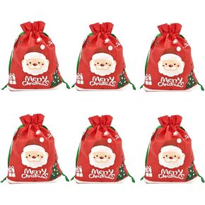 Grneric 6 Packs Christmas Gift Bags Cute Xmas Present Drawstring Wrapping Bag Festive Reusable Gift Candy Bags for Party Favors 10 x 14 Inch in Kuwait
