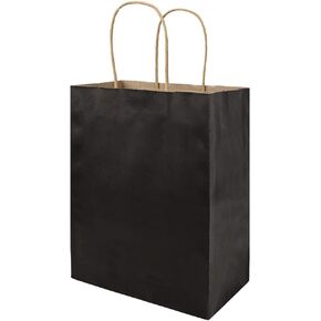 bagmad 50 Pack Medium 8x4.75x10 inch Black Gift Paper Bags with Handles Bulk, Kraft Bags, Craft Grocery Shopping Retail Party Favors Wedding Bags Sacks (Black, 50pcs)