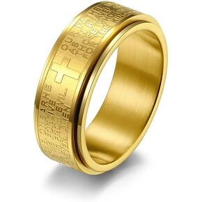 Christian Jesus Christ Lord Prayer Rotating Stress Relief Spinner Fidget Band Rings for Men Women Girls for Anxiety Finger Rotate Freely Stainless Steel Wedding Promise Couple Band Rings Birthday Anniversary