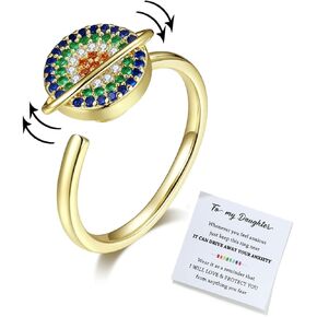 حلقة تململ من JunXin To My Daughter للقلق، حلقات تململ للقلق للنساء، حلقة تململ قابلة للتعديل لتخفيف القلق من قوس قزح لهدايا مجوهرات الابنة (حلقة تململ قوس قزح) in Kuwait