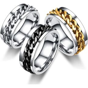 COLORFUL BLING 3 pcs 8mm Spinner Ring Stainless Steel Fidget Rings Anti Anxiety for Men Women Cool Grooved Anxiety Stress Roller Rings Cool Jewelry