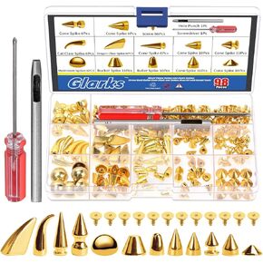 Glarks 98Pcs Gun Metal Mixed Shape Spikes Studs Rivets Kit with Install Tools, Screw Back Bullet Cone Studs and Spikes Punk Rivets Set for Leather Belts Bags Shoes Dog Collars DIY Craft Decoration