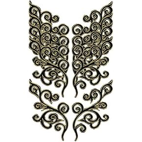 5 Pairs Embroidered Fancy Baroque Applique Swirl Iron on Patches Scroll Badge with Gold Trimming for Wedding Gown Dress Shoe Shirt Borders (Gold)