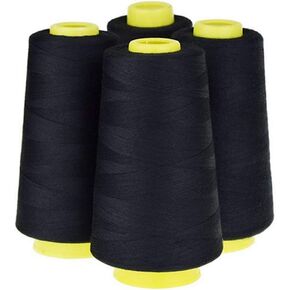 LNKA 4 Pack of 3000 Yard Spools Black Sewing Thread All Purpose 100% Spun Polyester Overlock Cone (Upholstery, Canvas, Drapery, Beading, Quilting)
