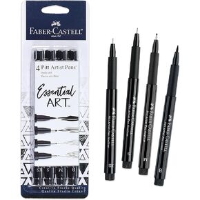 Faber-Castell Pitt Artist Pens Essential Set - 4 Black Markers, Variety of Nibs