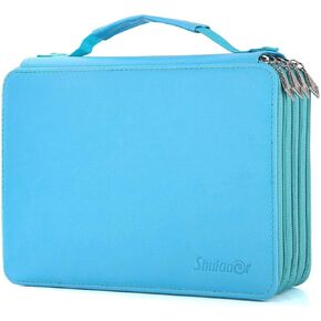 Shulaner 184 Slots Pencil Case Large Capacity Portable Zipper Pencil Holder Organizer for Colored Pencil Watercolor Pencils or Ordinary Pencils Lake Blue