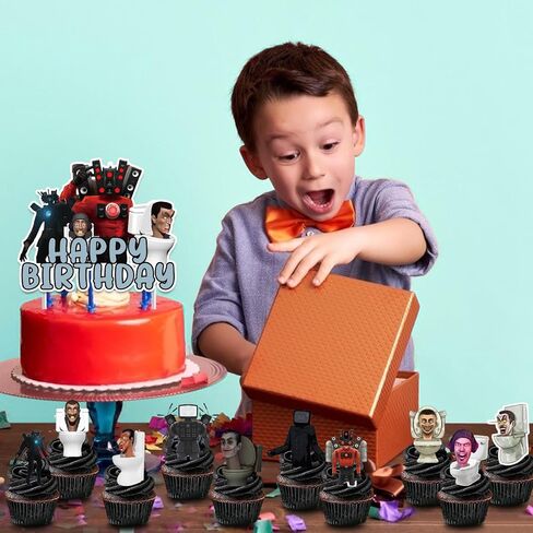 25 قطعة Skibidi المرحاض موضوع كعكة توبر كب كيك القبعات العالية، Skibidi المرحاض عيد ميلاد سعيد كعكة الزينة للبنين الفتيات الأطفال المراهقين الكبار حفلة عيد ميلاد لوازم in Saudi Arabia