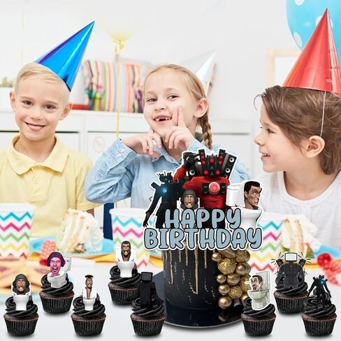25 قطعة Skibidi المرحاض موضوع كعكة توبر كب كيك القبعات العالية، Skibidi المرحاض عيد ميلاد سعيد كعكة الزينة للبنين الفتيات الأطفال المراهقين الكبار حفلة عيد ميلاد لوازم in Saudi Arabia