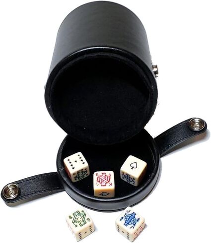 Black Leatherette Deluxe Dice Cup With Storage Compartment for Included Poker Dice Set in Saudi Arabia