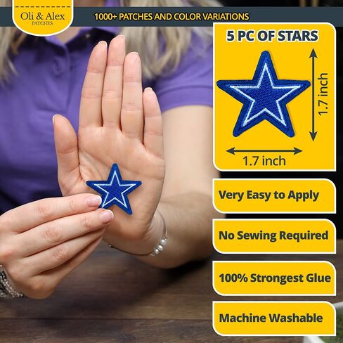 Iron On Patches Premium Quality - Extra Strong Glue - Blue Star Cute Patch for Clothes - 10 pcs Iron On Patch Embroidered Patches for Jackets Jeans Shoes Backpacks Bags - Sew On - Applique Star A-94 in Kuwait