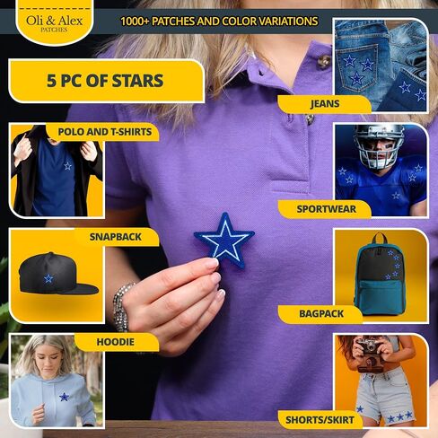 Iron On Patches Premium Quality - Extra Strong Glue - Blue Star Cute Patch for Clothes - 10 pcs Iron On Patch Embroidered Patches for Jackets Jeans Shoes Backpacks Bags - Sew On - Applique Star A-94 in Kuwait