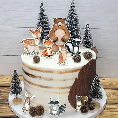 قطع مركزية للغابات لديكورات استحمام الطفل في الغابة 16 قطعة ديكور طاولة جانبية مزدوجة ديكورات الغابات موضوع حفلة عيد الميلاد in Kuwait