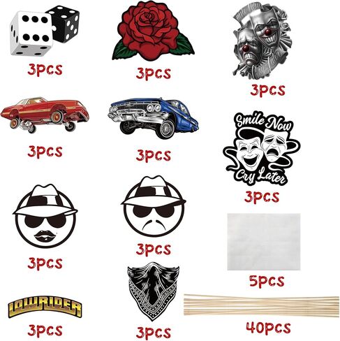 Adval9Vram 30Pcs Cholo Party Table Decorations Cholo Early 2000s Party Table Centerpieces Teen Cholo Themed Party Tabletop, Cholo Style Old School Birthday Party Table Decor Birthday Gifts Supplies in Kuwait