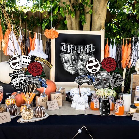 Adval9Vram 30Pcs Cholo Party Table Decorations Cholo Early 2000s Party Table Centerpieces Teen Cholo Themed Party Tabletop, Cholo Style Old School Birthday Party Table Decor Birthday Gifts Supplies in Kuwait