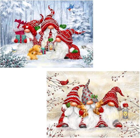 OFRKE 2-Piece Christmas Diamond Painting Kits for Adults,Gnomes Diamond Art Full Drill Round Gem Art 5D Diamond Dots Suitable Home Wall Decor 12"x12" in Kuwait