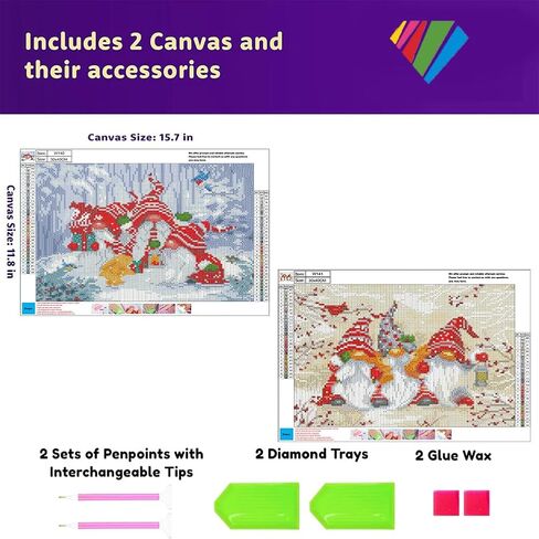 OFRKE 2-Piece Christmas Diamond Painting Kits for Adults,Gnomes Diamond Art Full Drill Round Gem Art 5D Diamond Dots Suitable Home Wall Decor 12"x12" in Kuwait