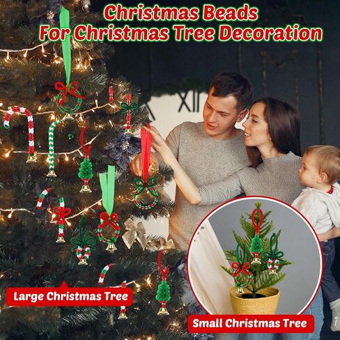 Poen 6200 Piece Christmas Beaded Ornament Kit Christmas Ornament Craft Kit 5400 Tri Beads for Craft 500 Christmas Beads 200 Chenille Stem 100 Bell 148 Feet Ribbon for DIY Craft Xmas Tree Decor in Saudi Arabia