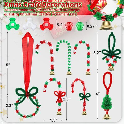 Poen 6200 Piece Christmas Beaded Ornament Kit Christmas Ornament Craft Kit 5400 Tri Beads for Craft 500 Christmas Beads 200 Chenille Stem 100 Bell 148 Feet Ribbon for DIY Craft Xmas Tree Decor in Saudi Arabia