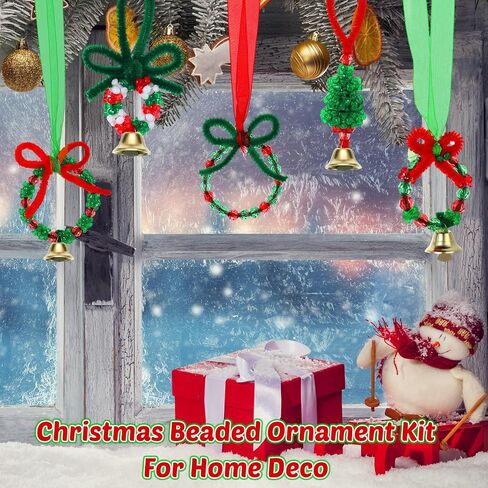 Poen 6200 Piece Christmas Beaded Ornament Kit Christmas Ornament Craft Kit 5400 Tri Beads for Craft 500 Christmas Beads 200 Chenille Stem 100 Bell 148 Feet Ribbon for DIY Craft Xmas Tree Decor in Saudi Arabia