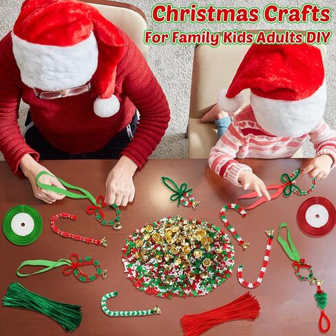 Poen 6200 Piece Christmas Beaded Ornament Kit Christmas Ornament Craft Kit 5400 Tri Beads for Craft 500 Christmas Beads 200 Chenille Stem 100 Bell 148 Feet Ribbon for DIY Craft Xmas Tree Decor in Saudi Arabia