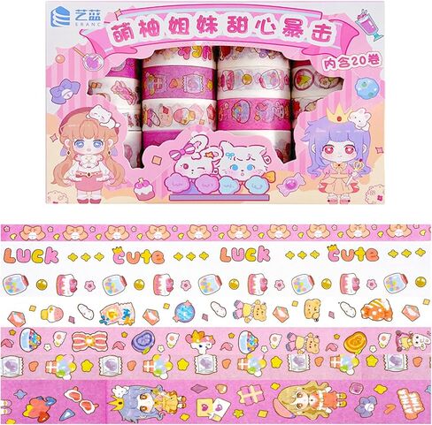 مجموعة شريط واشي اللطيفة، 20 لفة من شريط كاواي واشي الوردي لمستلزمات سجل القصاصات، لوازم اليوميات، الحرف اليدوية للأطفال، تغليف الهدايا، مجلة رصاصة in Kuwait