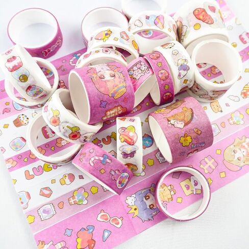 مجموعة شريط واشي اللطيفة، 20 لفة من شريط كاواي واشي الوردي لمستلزمات سجل القصاصات، لوازم اليوميات، الحرف اليدوية للأطفال، تغليف الهدايا، مجلة رصاصة in Kuwait