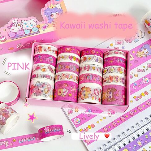 مجموعة شريط واشي اللطيفة، 20 لفة من شريط كاواي واشي الوردي لمستلزمات سجل القصاصات، لوازم اليوميات، الحرف اليدوية للأطفال، تغليف الهدايا، مجلة رصاصة in Kuwait
