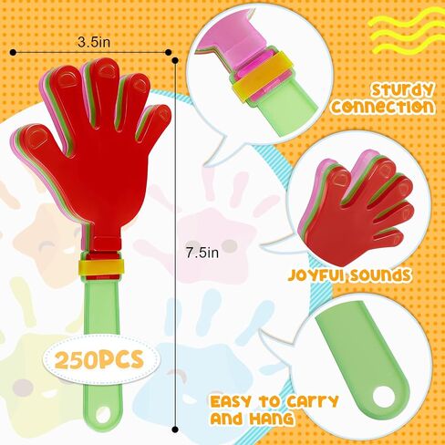250 Pcs Colorful Hand Clappers Plastic Noise Makers 7.5 Inch Clapping Toys for Sporting Events, Birthdays, Party, Fiesta in Saudi Arabia