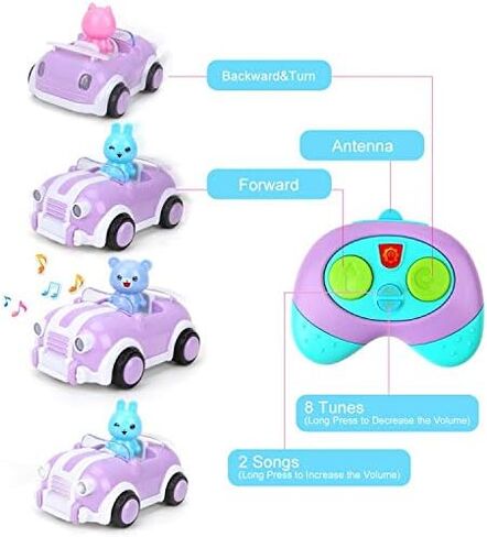 ألعاب سيارات تعمل بالتحكم عن بعد للفتيات والأطفال، لعبة سيارة كرتونية تعمل بالتحكم عن بعد مع موسيقى وأضواء صغيرة 3 دمى ألعاب سيارات هدايا للأطفال الصغار in Kuwait