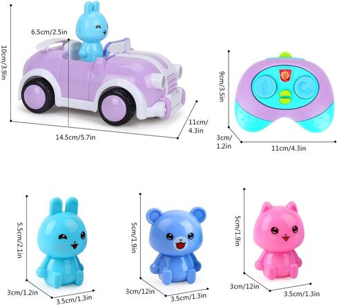 ألعاب سيارات تعمل بالتحكم عن بعد للفتيات والأطفال، لعبة سيارة كرتونية تعمل بالتحكم عن بعد مع موسيقى وأضواء صغيرة 3 دمى ألعاب سيارات هدايا للأطفال الصغار in Kuwait