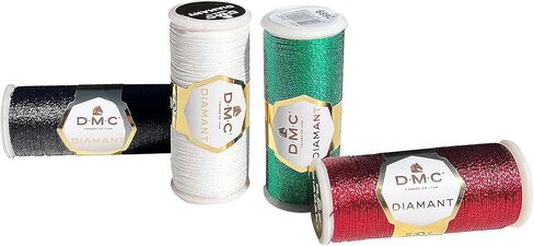 مجموعة خيوط التطريز المعدنية DMC Diamant، خيوط الخياطة. حزمة الأبيض والأبنوس والياقوت الأحمر والأخضر الزمرد. طقم تطريز يدوي وخيوط لامعة بالإبرة. 38.2 ياردة. تشكيلة واحدة غير قابلة للقسمة. in Kuwait