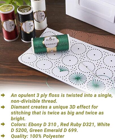 مجموعة خيوط التطريز المعدنية DMC Diamant، خيوط الخياطة. حزمة الأبيض والأبنوس والياقوت الأحمر والأخضر الزمرد. طقم تطريز يدوي وخيوط لامعة بالإبرة. 38.2 ياردة. تشكيلة واحدة غير قابلة للقسمة. in Kuwait
