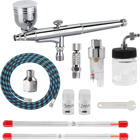 طقم رشاش هواء مزدوج الحركة 0.3 مم من ساجارد مع إبر فوهات 0.2 مم 0.5 مم وأغطية هوائية وخرطوم ومحول وفلتر بخاخة صغيرة للرسم الفني in Kuwait