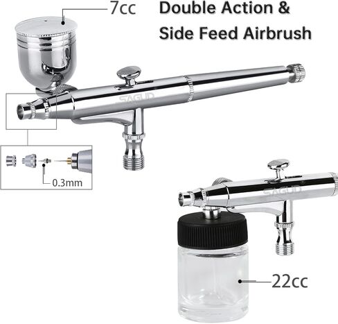 طقم رشاش هواء مزدوج الحركة 0.3 مم من ساجارد مع إبر فوهات 0.2 مم 0.5 مم وأغطية هوائية وخرطوم ومحول وفلتر بخاخة صغيرة للرسم الفني in Kuwait