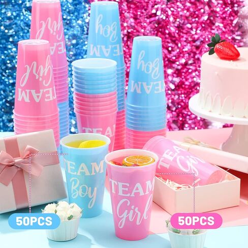 Lallisa 100 Pack Plastic Team Boy Team Girl Gender Reveal Cups Gender Reveal Party Plastic Cups Pink and Blue Boy or Girl Gender Reveal Party Supplies Baby Shower Gender Reveal Decorations in Saudi Arabia