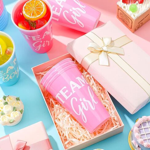 Lallisa 100 Pack Plastic Team Boy Team Girl Gender Reveal Cups Gender Reveal Party Plastic Cups Pink and Blue Boy or Girl Gender Reveal Party Supplies Baby Shower Gender Reveal Decorations in Saudi Arabia