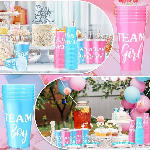 Lallisa 100 Pack Plastic Team Boy Team Girl Gender Reveal Cups Gender Reveal Party Plastic Cups Pink and Blue Boy or Girl Gender Reveal Party Supplies Baby Shower Gender Reveal Decorations in Saudi Arabia