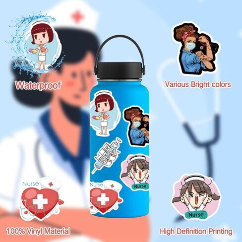 Nurse Stickers 100PCS Nursing Stickers Gifts,Nurse Accessories,Nurse Stickers for Water Bottles,Medical Stickers,Nurse Accessories for Work,Nurses Week Stickers,Nurses Day in Kuwait