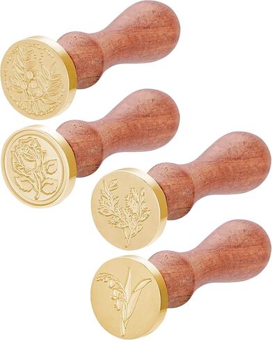 مجموعة ختم الشمع العتيقة، مجموعة ختم الشمع النباتي، ختم شمع زهرة نبات الأوكالبتوس لمغلفات الزفاف هدية تزيين الدعوة 4 قطع in Kuwait