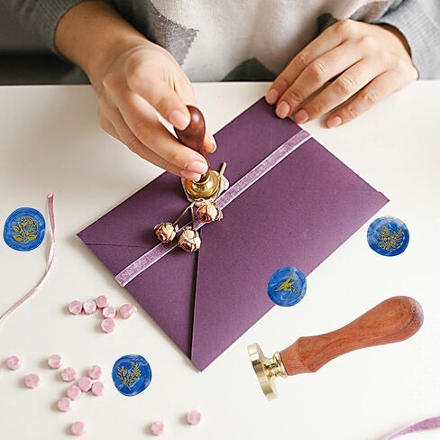 مجموعة ختم الشمع العتيقة، مجموعة ختم الشمع النباتي، ختم شمع زهرة نبات الأوكالبتوس لمغلفات الزفاف هدية تزيين الدعوة 4 قطع in Kuwait