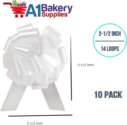 Wedding White Pull String Bows - 8 Inch Wide 20 Loops Large (2 and 1/2 Inch Ribbon) Set of 10 by A1 bakery supplies in Saudi Arabia