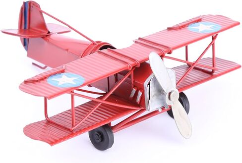 Vintage Retro Wrought Metal Iron Biplane Plane Aircraft Handicraft Models - Photo Props Home Decor/Ornament/Souvenir (Red) in Kuwait