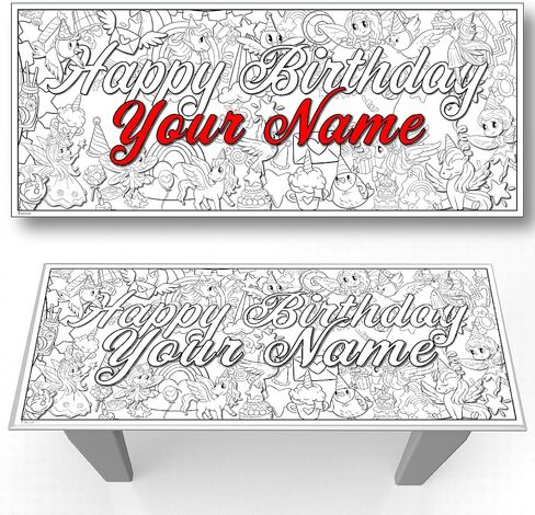Young N Refined Custom Birthday Party Coloring page table cloth activity with Personalized Name (72x30 Custom) in Kuwait