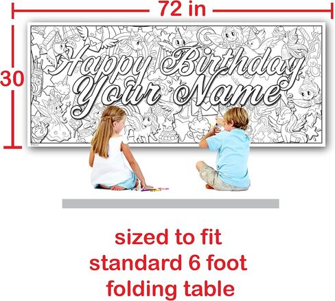 Young N Refined Custom Birthday Party Coloring page table cloth activity with Personalized Name (72x30 Custom) in Kuwait